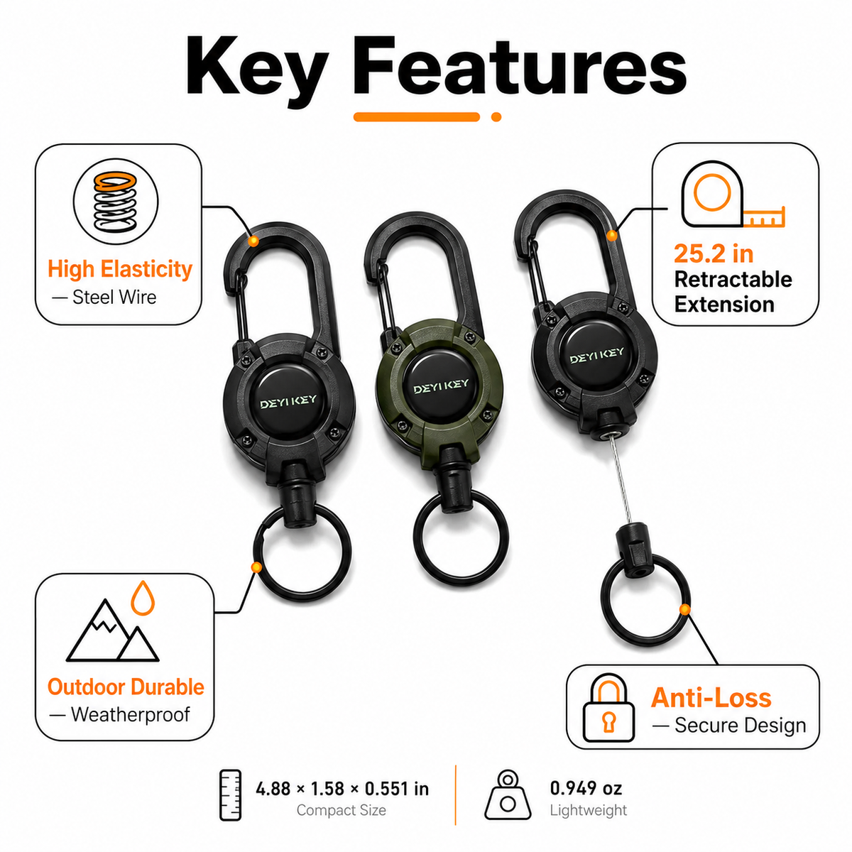 Heavy-Duty Retractable Key Holder