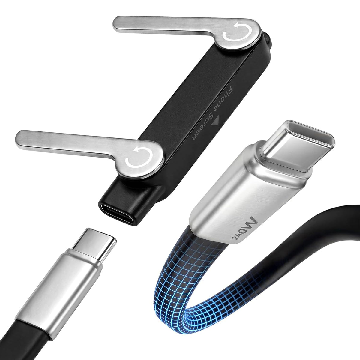 Fast-Charging Cable with Detachable Stand | USB-C & Lightning.