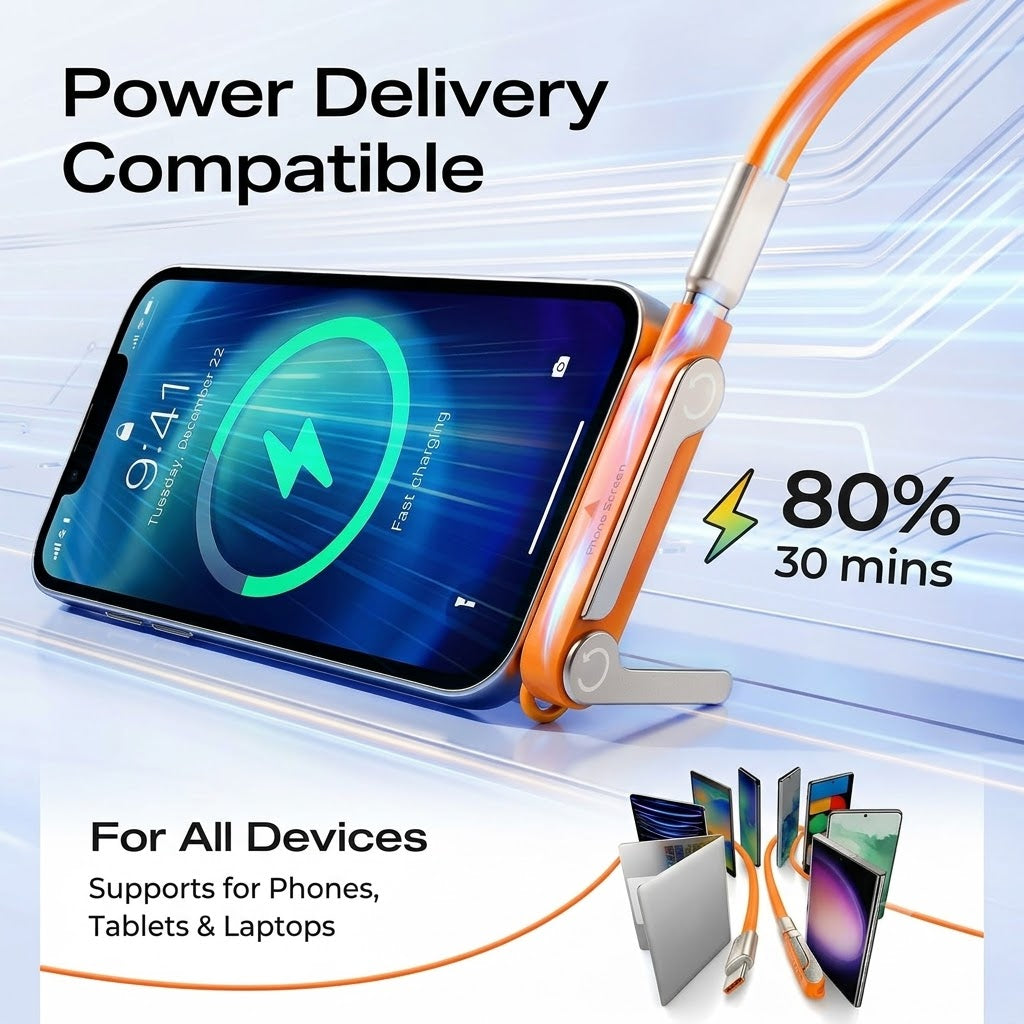 Fast Charging Cable with Detachable Stand | USB-C & Lightning VIP
