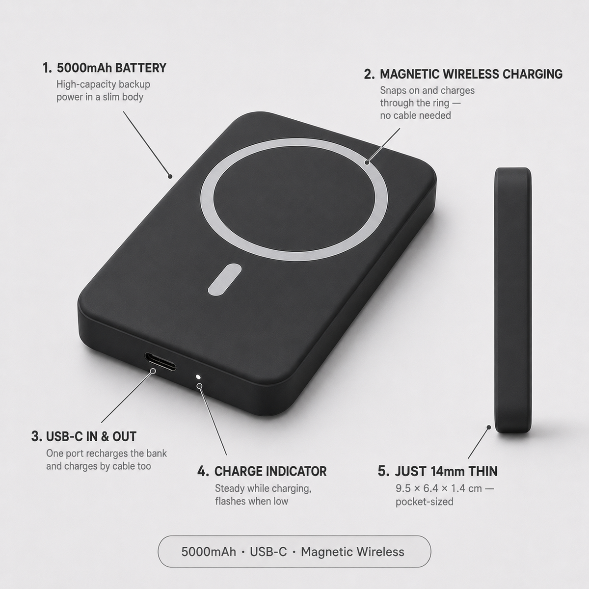 Magnetic Wireless Power Bank.